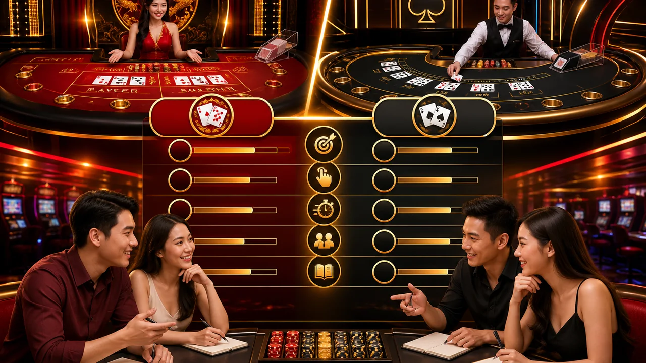 Chọn bàn nào dễ nhập cuộc? So sánh baccarat và blackjack Kuwin cho người mới